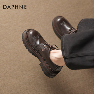 达芙妮复古小皮鞋女2026新款英伦风单鞋布洛克鞋子厚底系带乐福鞋