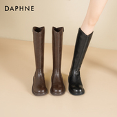 爆款 达芙妮v口长筒靴女2026新款 冬季 复古骑士靴小个子高筒长靴女