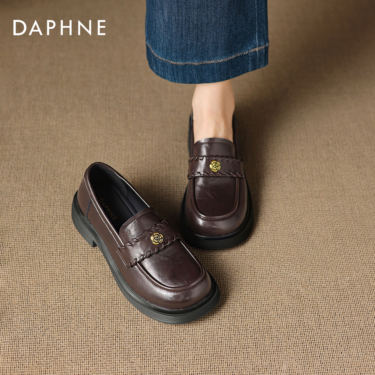 厚底乐福鞋女棕色英伦风小皮鞋