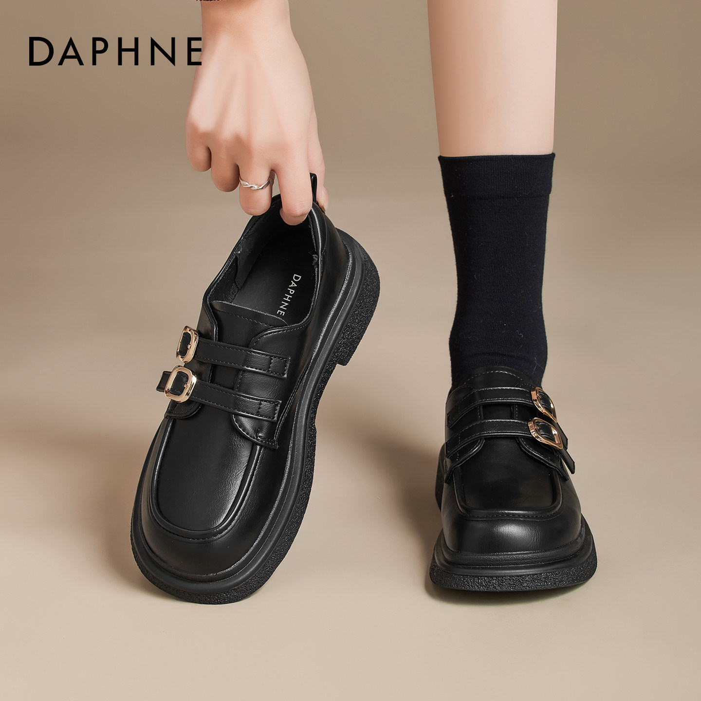 达芙妮厚底乐福鞋女款2026新款春季一脚蹬豆豆鞋英伦风黑色小皮鞋,女鞋,乐福鞋（豆豆鞋）,淘宝优惠券,粉丝福利购,淘宝优惠卷