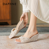 绝美外穿高跟鞋 达芙妮坡跟凉鞋 配裙子 法式 编织拖鞋 女2026春季 新款