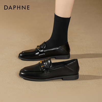 达芙妮黑色乐福鞋女英伦百搭皮鞋