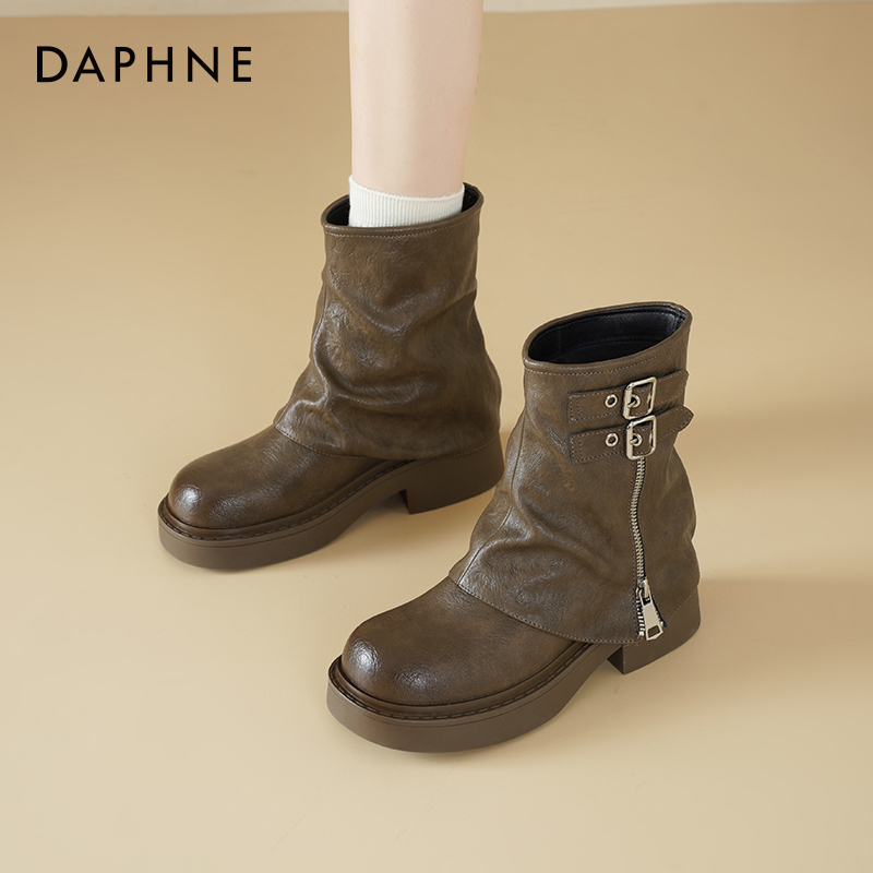达芙妮棕色西部短靴女2025新款