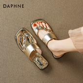 达芙妮法式 粗跟一字拖 高级感金属扣套趾凉鞋 拖鞋 女夏外穿2026新款