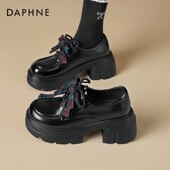 黑色小皮鞋 达芙妮厚底乐福鞋 英伦风单鞋 子厚底棉鞋 女2026新款 春季