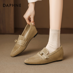 达芙妮内增高尖头乐福鞋女2026正流行复古设计感单鞋老钱风小皮鞋