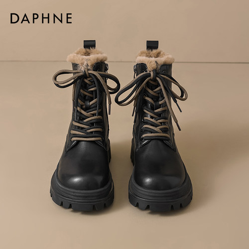 达芙妮加绒马丁靴增高雪地靴