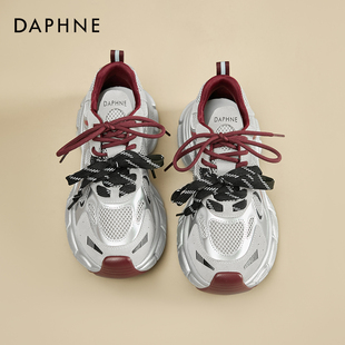 女2025新款 子百搭女鞋 厚底银色增高冬季 加绒鞋 运动鞋 达芙妮老爹鞋