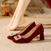 敬酒鞋 达芙妮红色高跟单鞋 新娘鞋 粗跟不累脚秀禾鞋 女2026新款 婚鞋