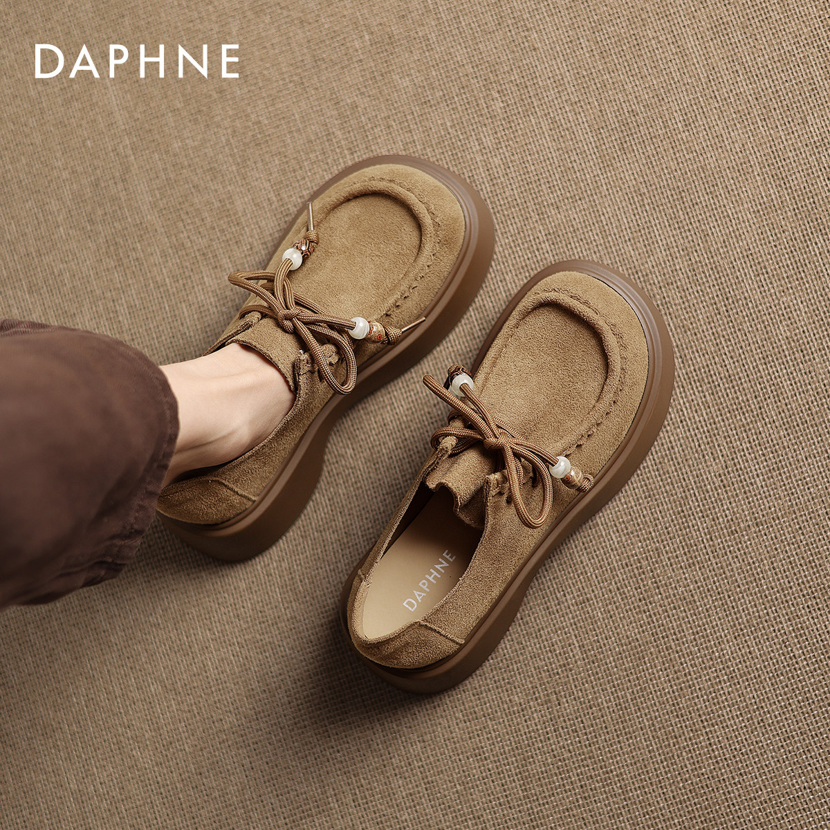 达芙妮厚底勃肯鞋女2026秋春新款复古小个子增高系带松糕乐福单鞋