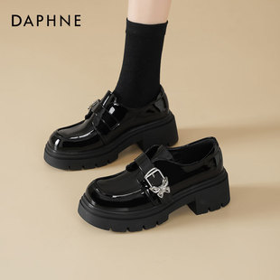 蝴蝶通勤单鞋 达芙妮厚底乐福鞋 英伦风黑色小皮鞋 秋季 女 女2025新款