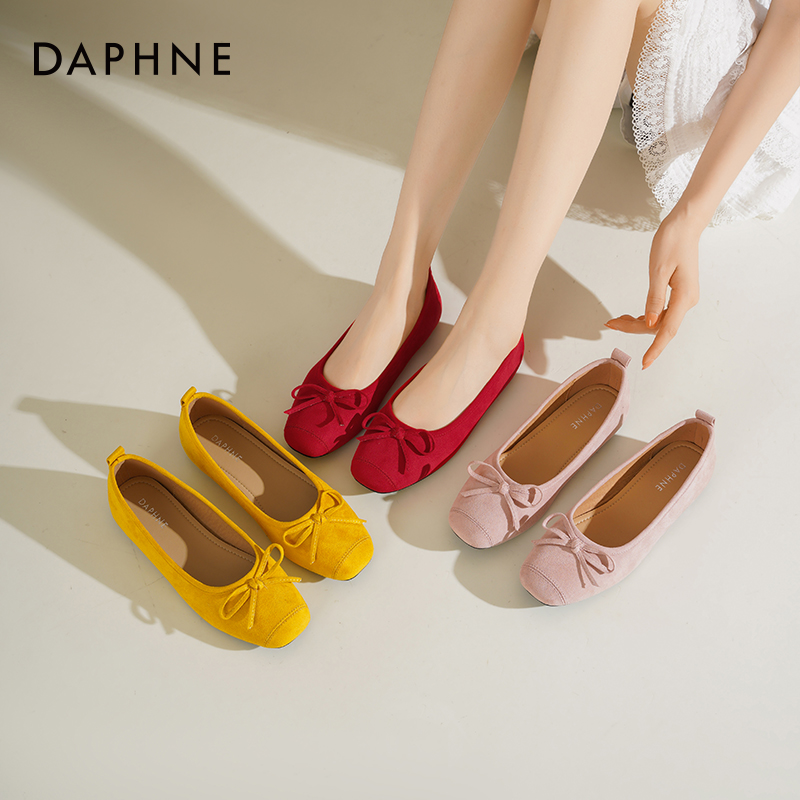 达芙妮红色平底单鞋通勤芭蕾鞋子