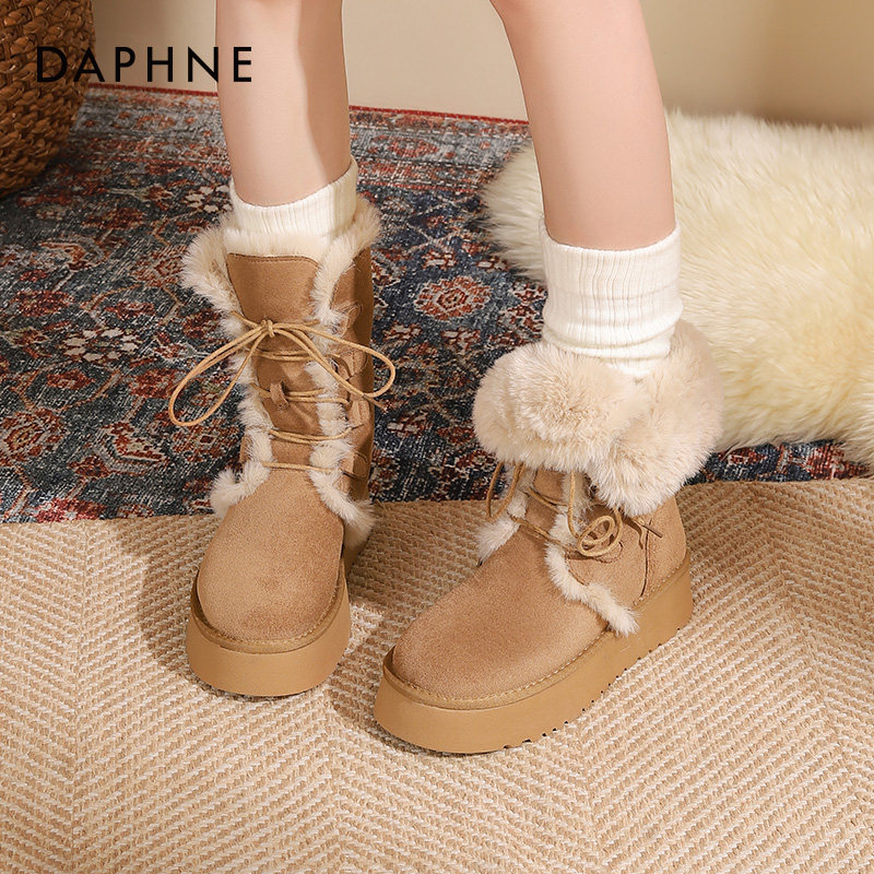 达芙妮厚底雪地靴保暖加绒短靴女