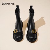 瘦瘦靴加绒女靴平底马丁靴皮鞋 达芙妮短靴女冬季 2026新款 黑色靴子