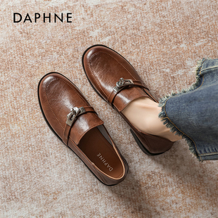 一脚蹬软底通勤单鞋 达芙妮棕色乐福鞋 英伦风小皮鞋 春季 女2026新款
