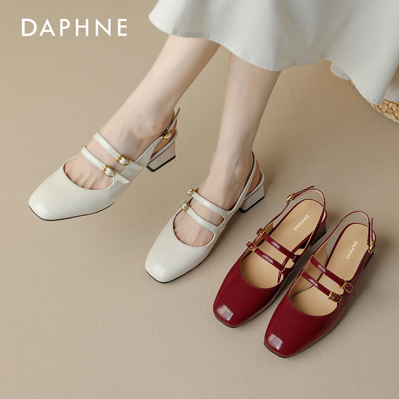 达芙妮绝美玛丽珍凉鞋女方头包头