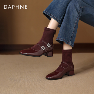 马丁靴子瘦瘦靴弹力袜靴玛丽珍女鞋 达芙妮高跟短靴女2025冬季 新款