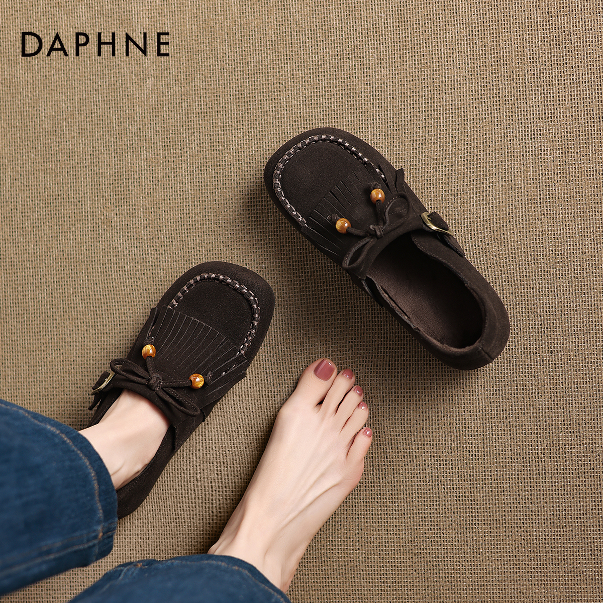 达芙妮加绒全包勃肯鞋保暖乐福鞋