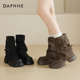 棕色马丁靴美拉德裤 达芙妮厚底短靴女2026新款 冬季 管靴加绒靴子女