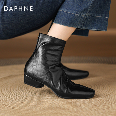 达芙妮粗跟软皮短筒靴