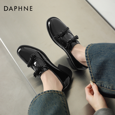达芙妮厚底乐福鞋女漆皮蝴蝶结