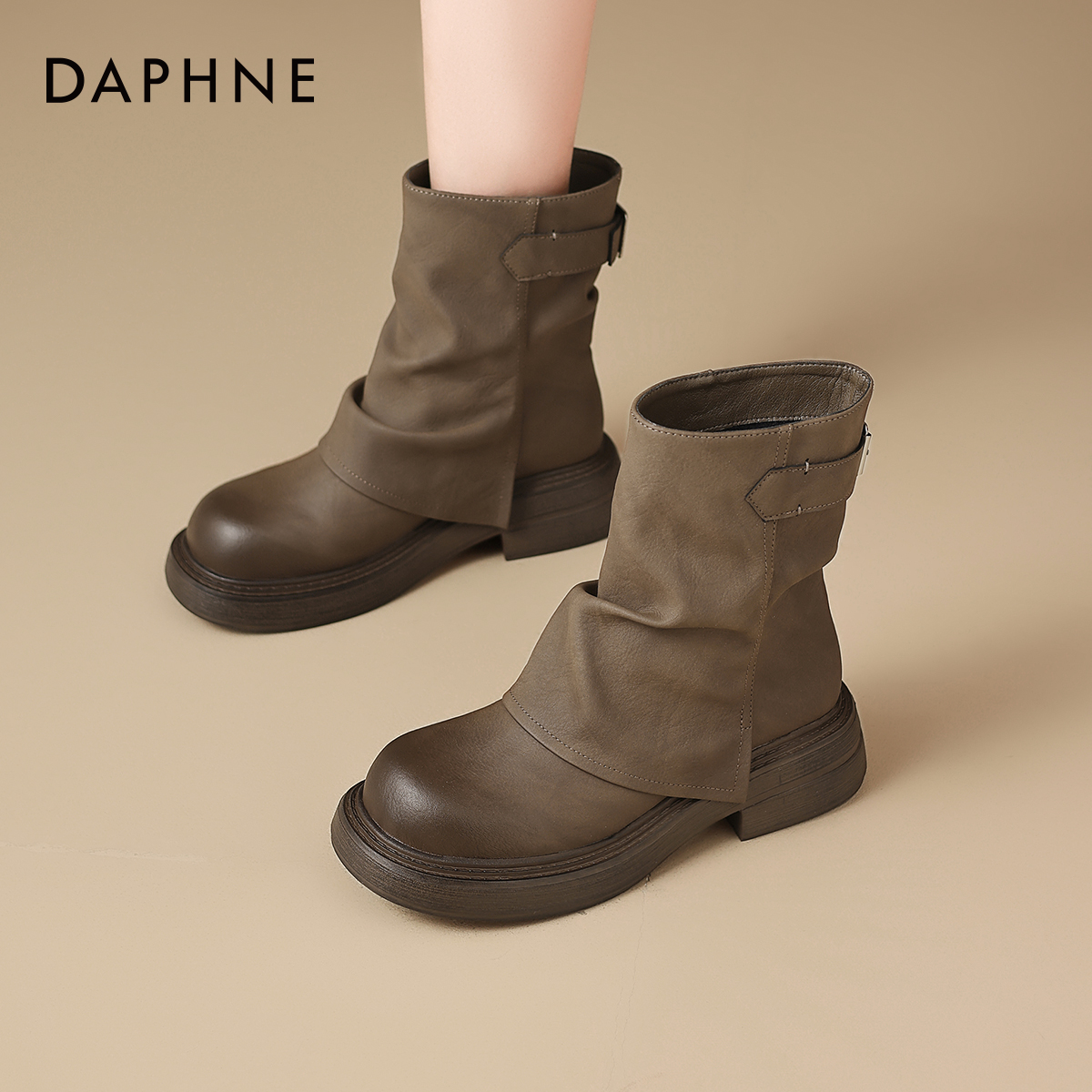 达芙妮美拉德短靴女厚底棕色裤管