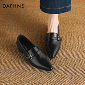 女2026新款 春季 通勤气质英伦小皮鞋 达芙妮尖头乐福鞋 黑色平底单鞋
