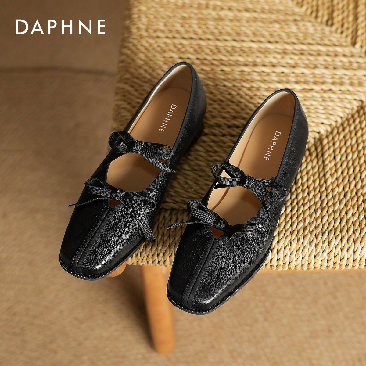 达芙妮浅口单鞋女夏外穿2025新款玛丽珍女鞋黑色芭蕾风平底凉鞋子