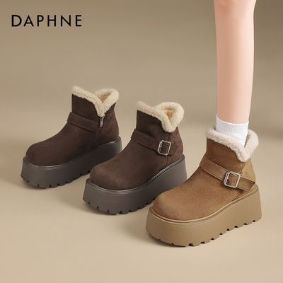达芙妮厚底雪地靴女防滑保暖棉鞋