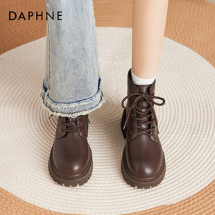 达芙妮棕色马丁靴女夏天穿厚底复古美拉德短靴2025新款 英伦风靴子