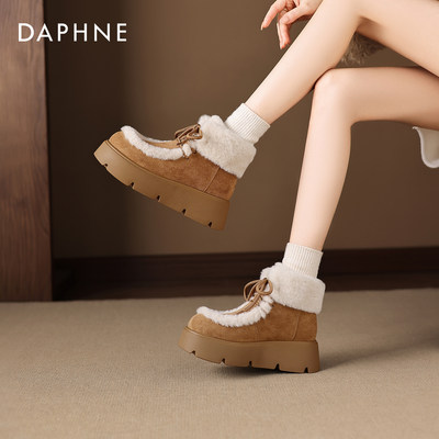 达芙妮厚底加绒雪地靴外穿棉靴女