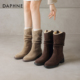短靴毛毛鞋 达芙妮加绒中筒靴女2026新款 冬季 马丁靴堆堆靴子雪地靴