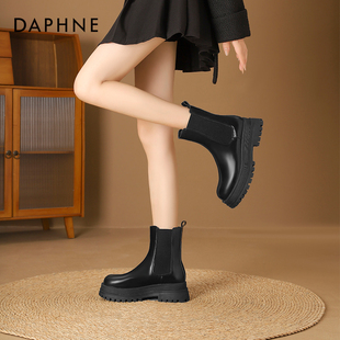 达芙妮切尔西靴2024新款 厚底增高烟筒靴百搭英伦风马丁靴女 秋冬季