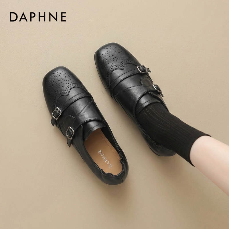 达芙妮布洛克乐福鞋女2026新款春一脚蹬通勤豆豆鞋英伦小皮鞋单鞋