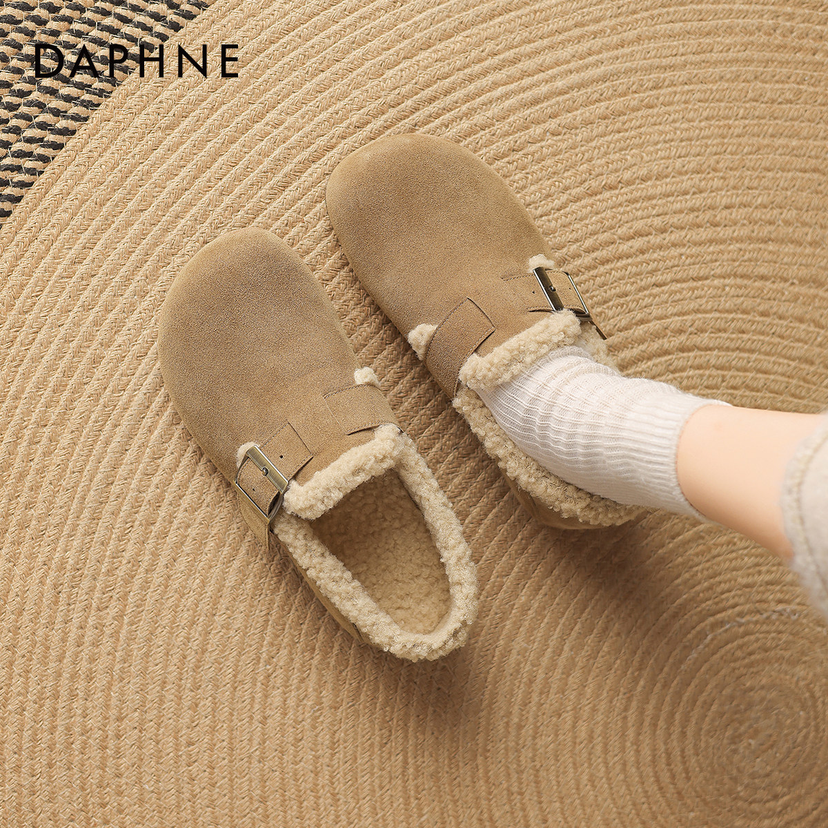 达芙妮加绒勃肯鞋毛绒雪地靴女款2026新款冬季毛毛鞋平底单鞋棉鞋,女鞋,时尚雪地靴,淘宝优惠券,粉丝福利购,淘宝优惠卷