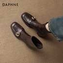 达芙妮短靴女2025新款切尔西瘦瘦靴冬季加绒皮鞋粗跟马丁靴子高跟