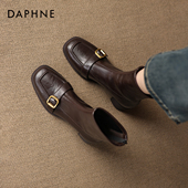 加绒皮鞋 达芙妮短靴女2026新款 切尔西瘦瘦靴冬季 粗跟马丁靴子高跟