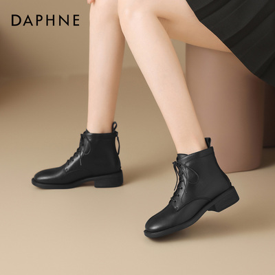 达芙妮马丁靴短靴粗跟平底英伦风