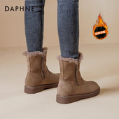 达芙妮冬季 棉鞋 雪地靴女加绒加厚咖色马丁靴靴子防滑女鞋 2025新款