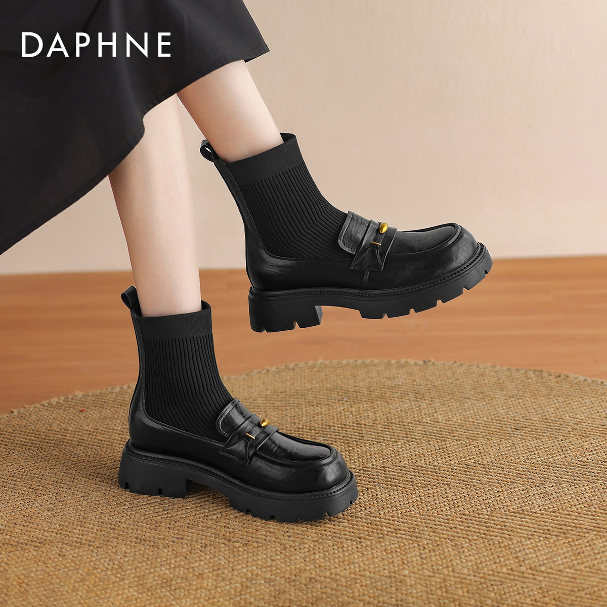 达芙妮厚底短靴女2025新款秋季厚底短筒弹力靴百搭圆头女靴乐福鞋,女鞋,弹力靴/袜靴,淘宝优惠券,粉丝福利购,淘宝优惠卷