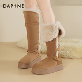 加绒翻毛靴子保暖长筒靴加厚棉鞋 达芙妮厚底雪地靴女2026新款 冬季
