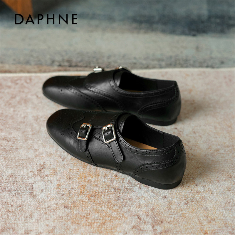 达芙妮黑色乐福鞋女款2026新款春季英伦风小皮鞋单鞋平底布洛克鞋,女鞋,乐福鞋（豆豆鞋）,淘宝优惠券,粉丝福利购,淘宝优惠卷