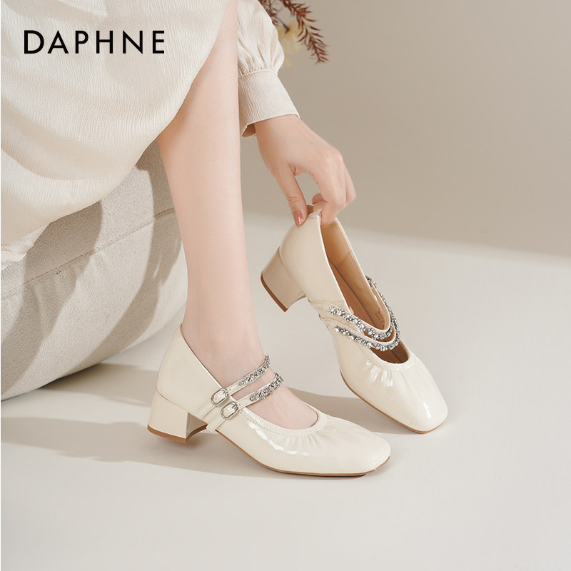 达芙妮粗跟高跟鞋女春夏气质通勤清仓凉鞋子女款浅口玛丽珍单鞋女