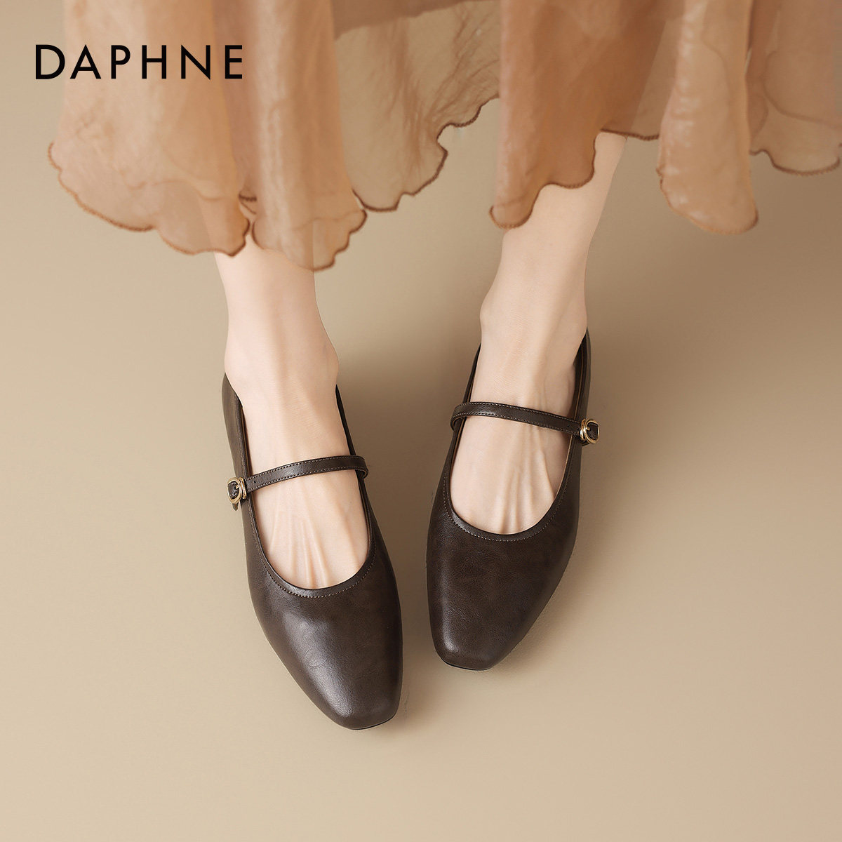 达芙妮棕色小单鞋2026新款软底玛丽珍法式芭蕾平底法式皮鞋女鞋子,女鞋,浅口单鞋,淘宝优惠券,粉丝福利购,淘宝优惠卷