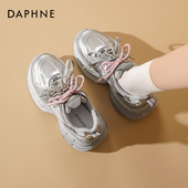 芭蕾风运动鞋 达芙妮银色老爹鞋 女 春季 厚底增高休闲鞋 女款 2026新款