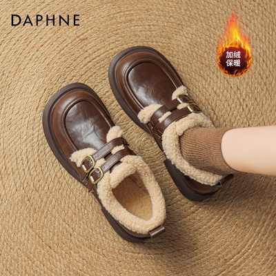 达芙妮加绒乐福鞋女小皮鞋冬季