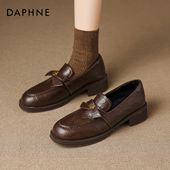 女2026春季 新款 复古保暖软底小皮鞋 达芙妮加绒乐福鞋 山茶花单鞋 子