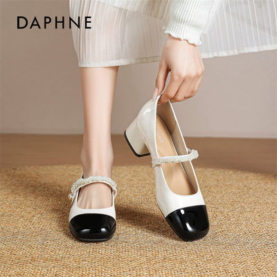 达芙妮玛丽珍女鞋粗跟皮鞋高跟鞋