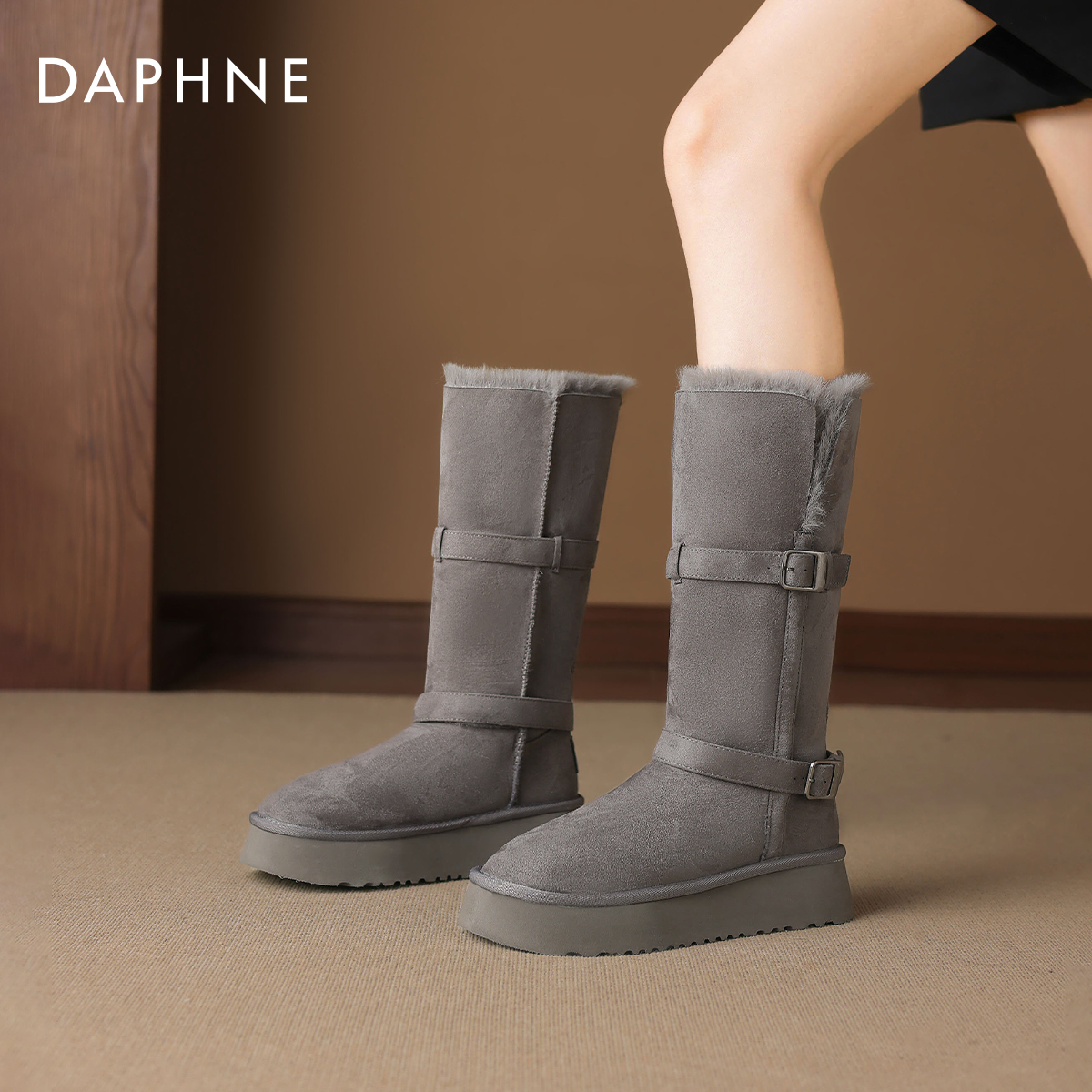 高跟灰色雪地靴女款厚底长筒靴