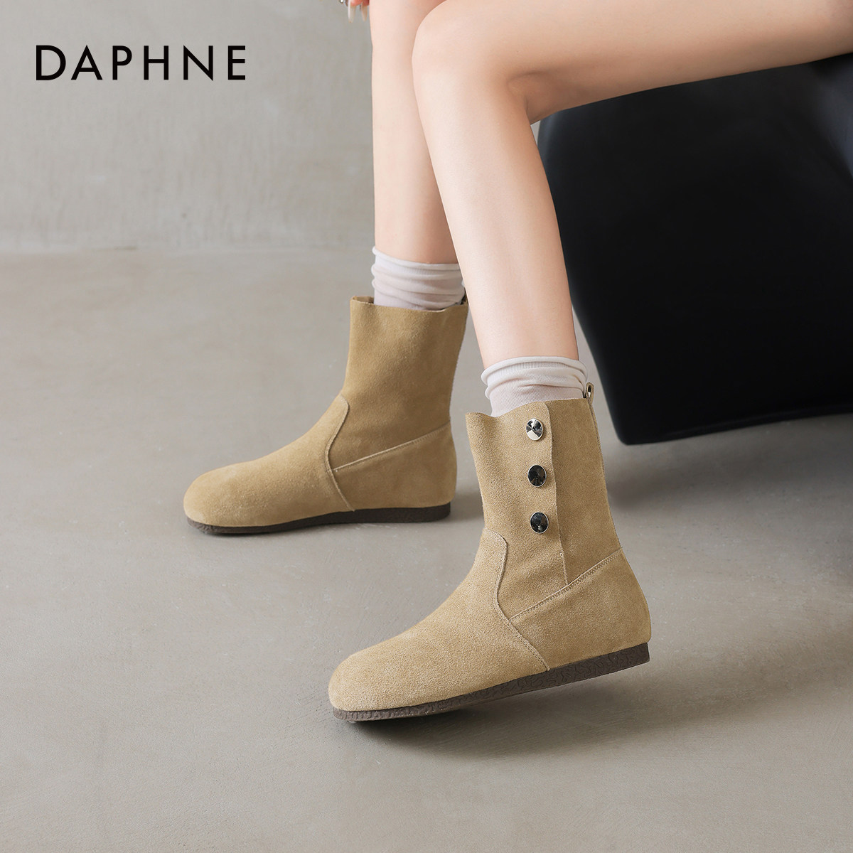 达芙妮小短靴女2026新款冬季加绒平底勃肯鞋西部牛仔马丁瘦瘦靴子,女鞋,时装靴,淘宝优惠券,粉丝福利购,淘宝优惠卷